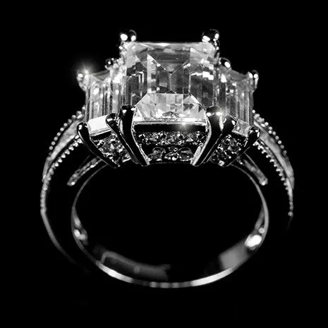 Alina Emerald CZ Three Stone Engagement Ring | 6ct