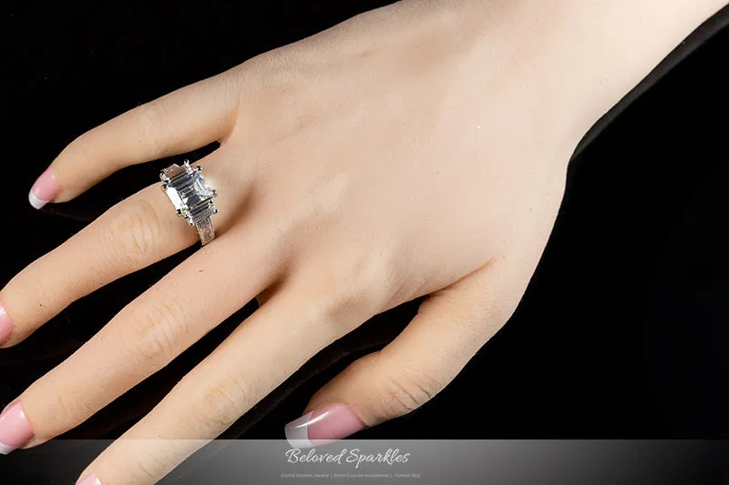 Alina Emerald CZ Three Stone Engagement Ring | 6ct