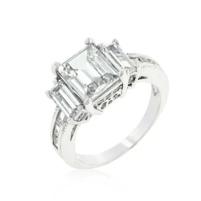 Alina Emerald CZ Three Stone Engagement Ring | 6ct