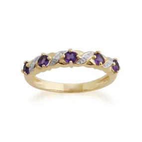 Amethyst & Diamant Halber Ewigkeitsring in 9ct Gelb Gold