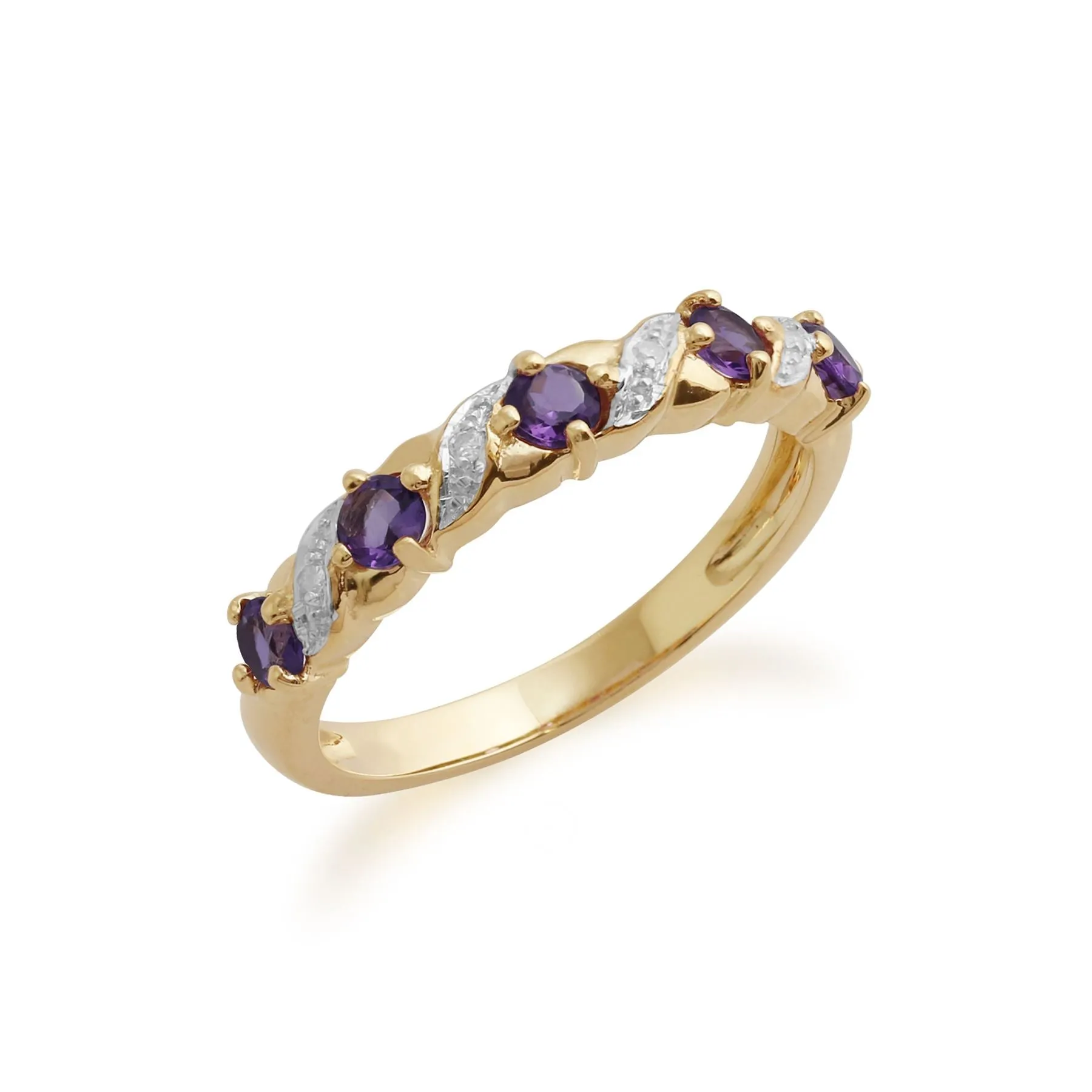 Amethyst & Diamant Halber Ewigkeitsring in 9ct Gelb Gold