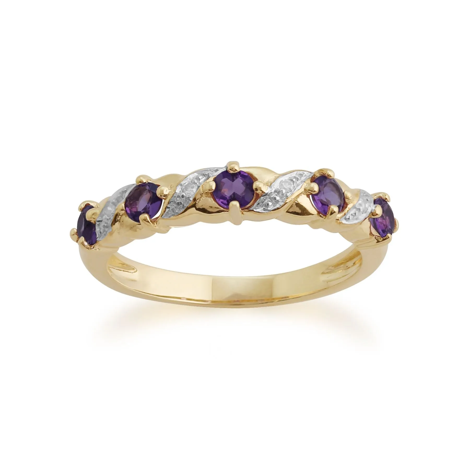 Amethyst & Diamant Halber Ewigkeitsring in 9ct Gelb Gold