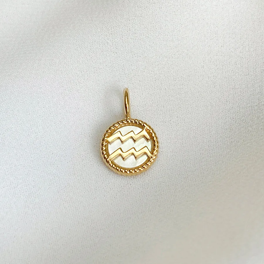 Aquarius Zodiac Mother of Pearl 14K Gold Vermeil Pendant