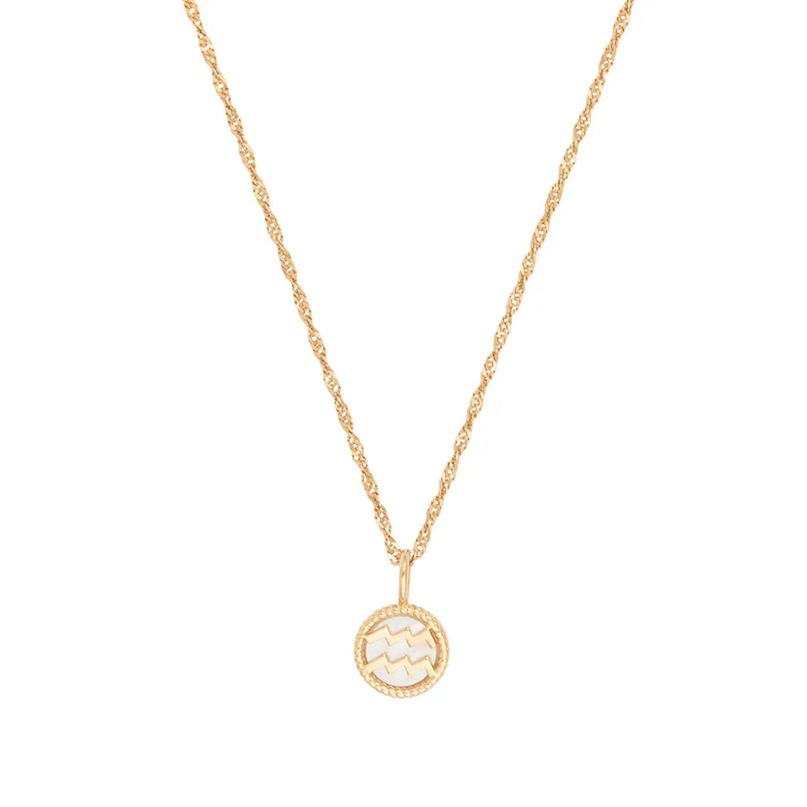 Aquarius Zodiac Mother of Pearl 14K Gold Vermeil Pendant