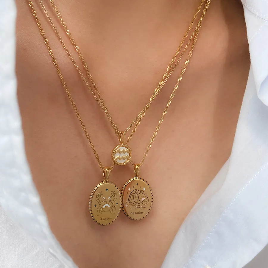 Aquarius Zodiac Mother of Pearl 14K Gold Vermeil Pendant