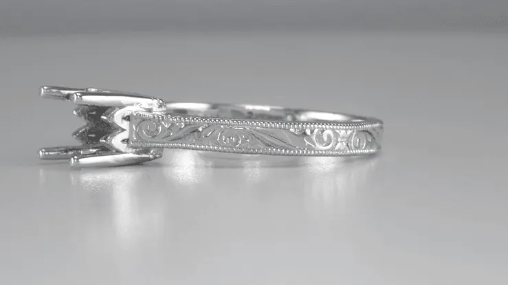 Art Deco 3/4 Carat Crown Scrolls Filigree Engagement Ring Setting in Platinum