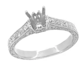 Art Deco 3/4 Carat Crown Scrolls Filigree Engagement Ring Setting in Platinum