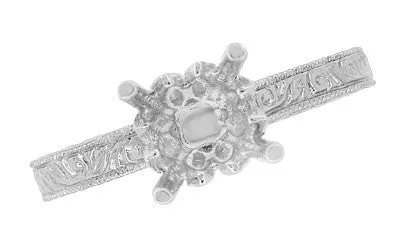 Art Deco 3/4 Carat Crown Scrolls Filigree Engagement Ring Setting in Platinum