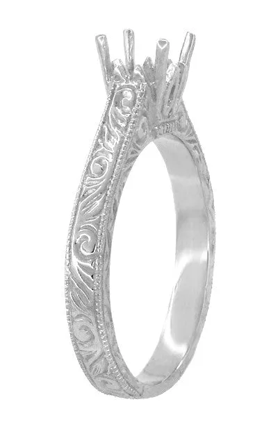 Art Deco 3/4 Carat Crown Scrolls Filigree Engagement Ring Setting in Platinum