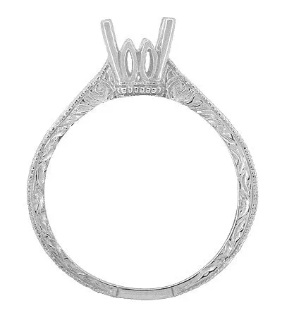 Art Deco 3/4 Carat Crown Scrolls Filigree Engagement Ring Setting in Platinum
