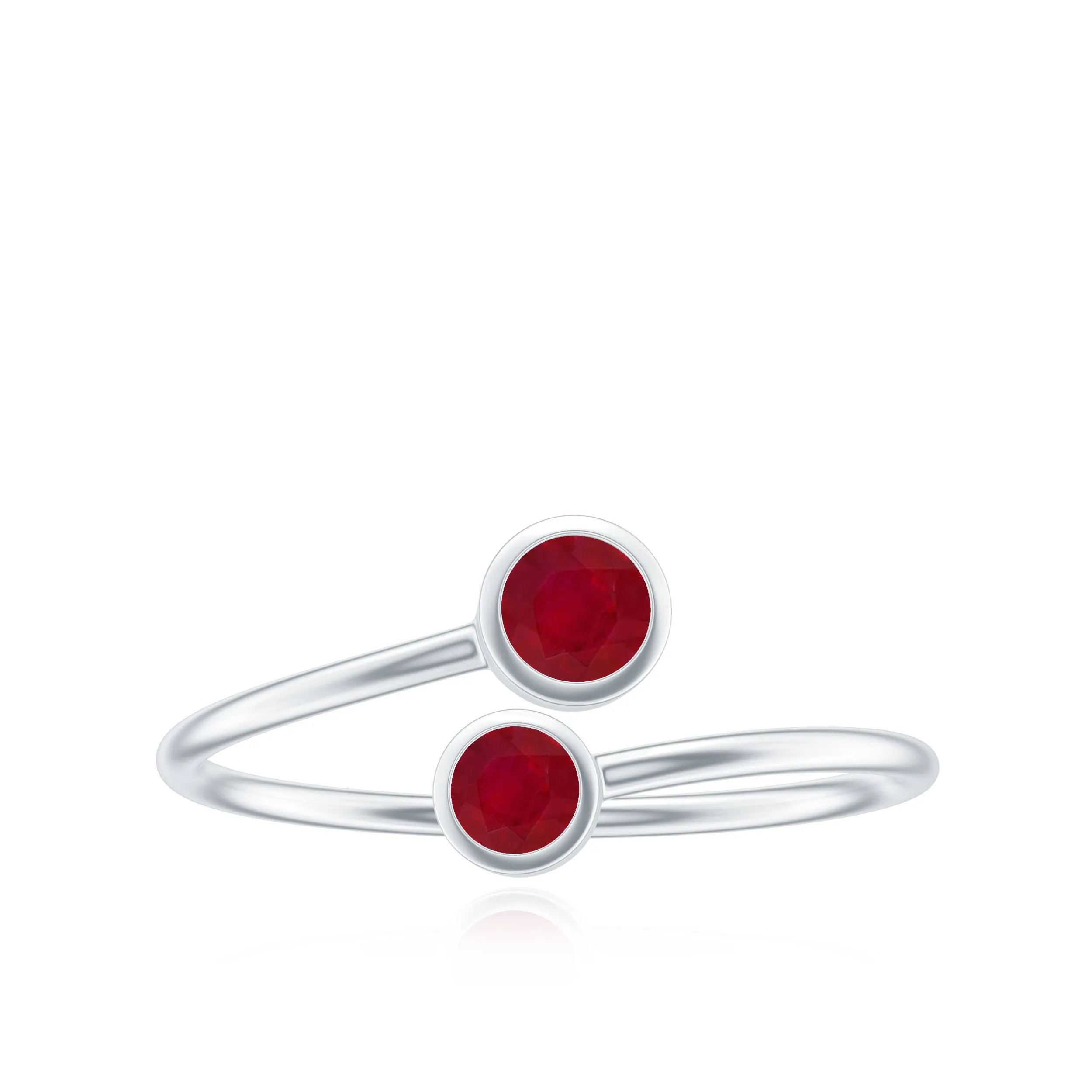 Bezel Set Ruby Two Stone Promise Ring in Bypass Shank