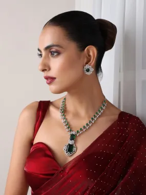 Big Emerald Diamond Necklace with Stud Earring