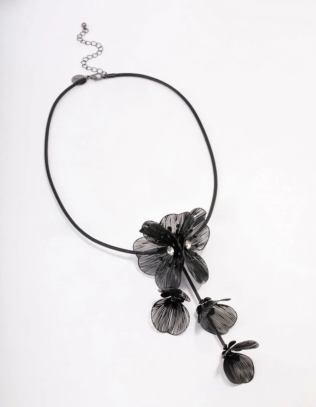 Black Flower Drop Y-Shape Necklace