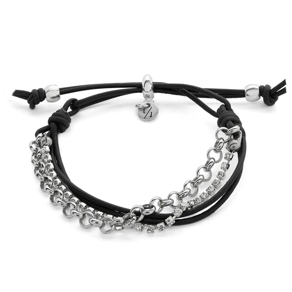 Black Leather Bracelet w Rhinestone Chain the Cassidy