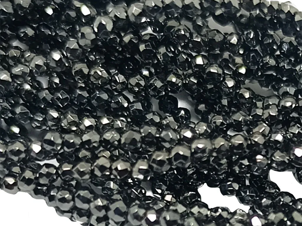 Black Metallic Spherical Faceted Glass Crystal Beads