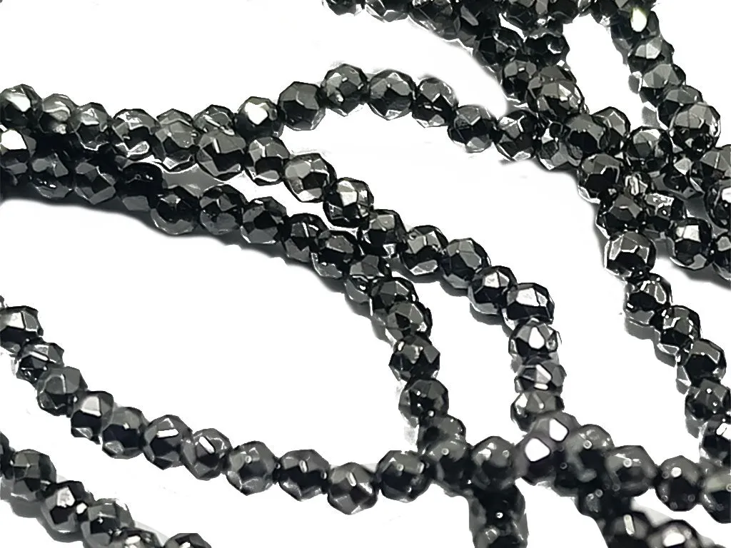 Black Metallic Spherical Faceted Glass Crystal Beads