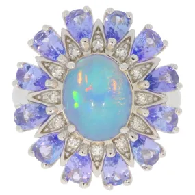Blue Opal Sterling Silver Ring with Accent