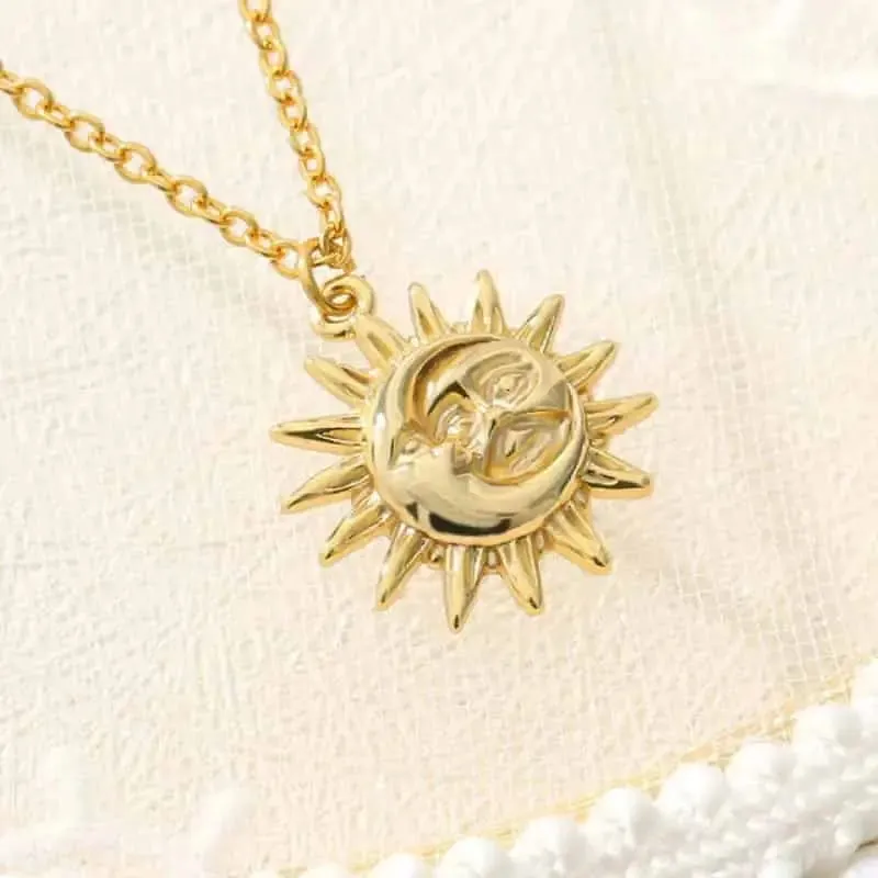 Bohemian Moon Sun Face Stainless Steel Necklace