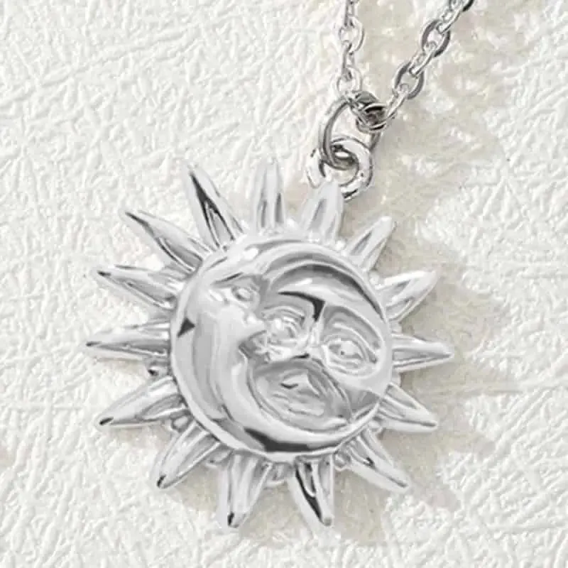 Bohemian Moon Sun Face Stainless Steel Necklace