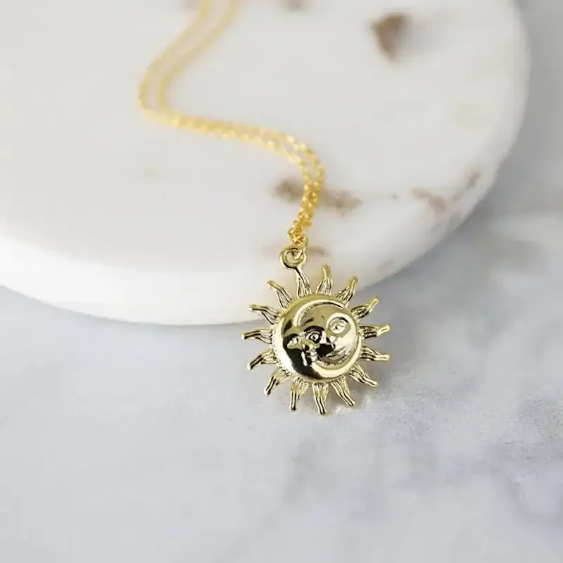 Bohemian Moon Sun Face Stainless Steel Necklace