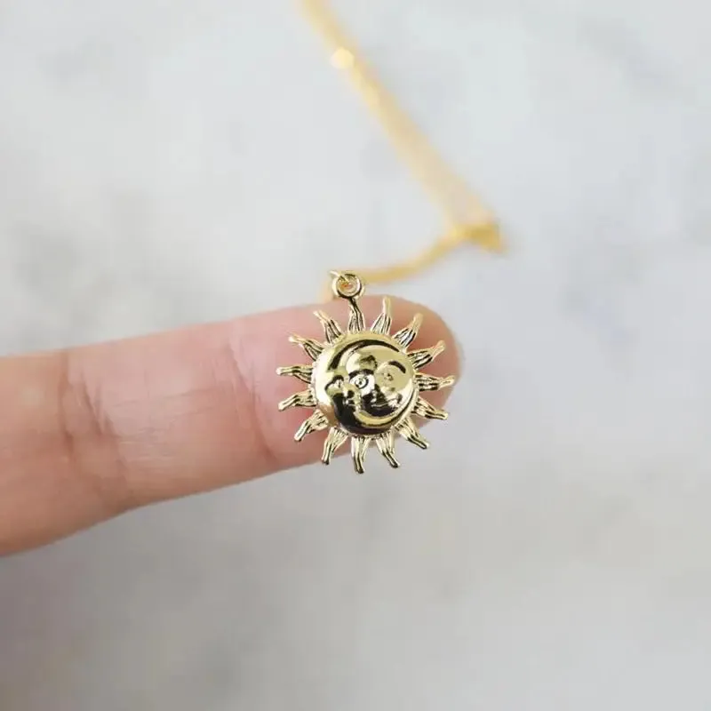 Bohemian Moon Sun Face Stainless Steel Necklace