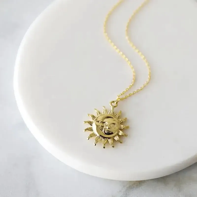 Bohemian Moon Sun Face Stainless Steel Necklace
