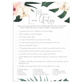 Bridal Shower Romantic Movie Quiz Printable