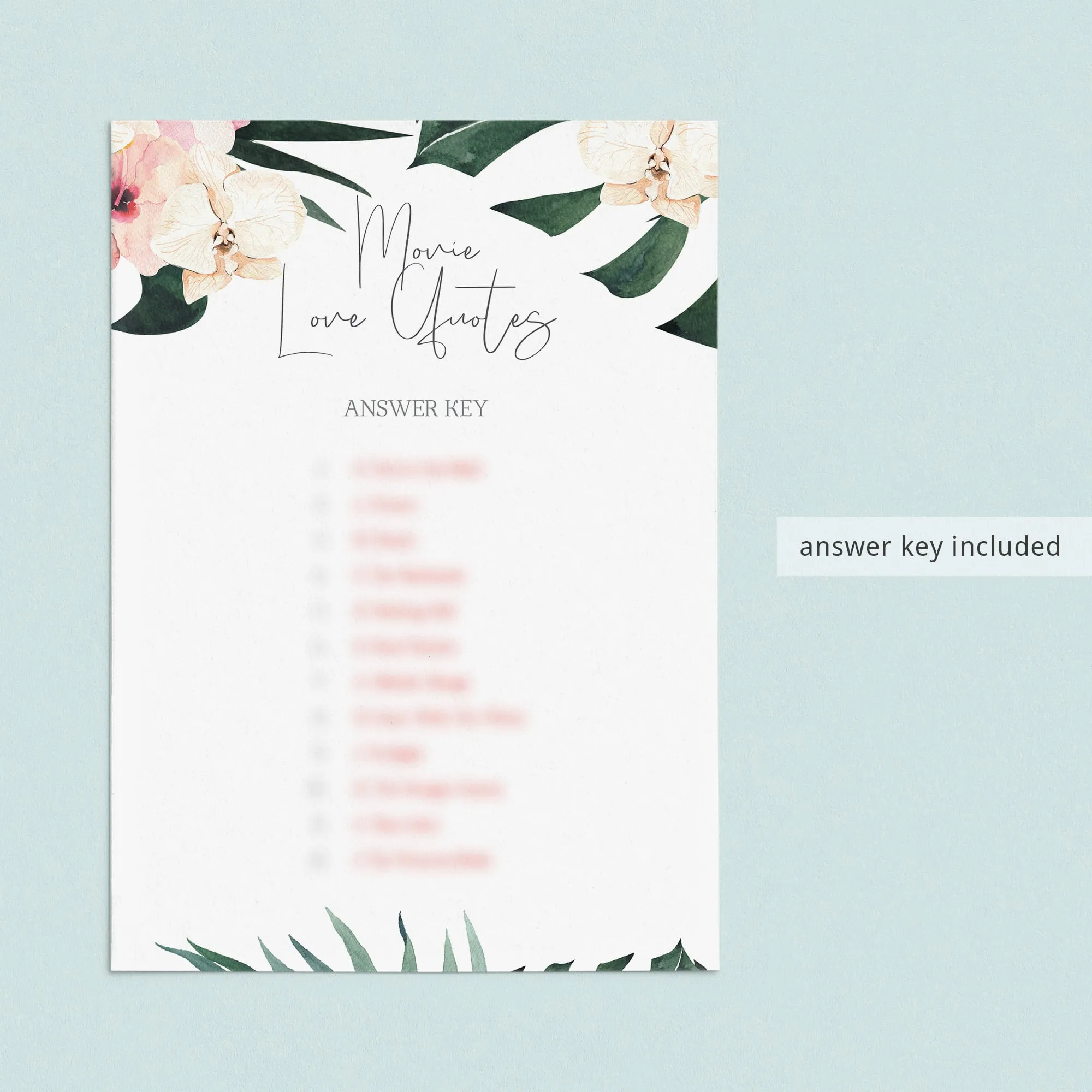 Bridal Shower Romantic Movie Quiz Printable