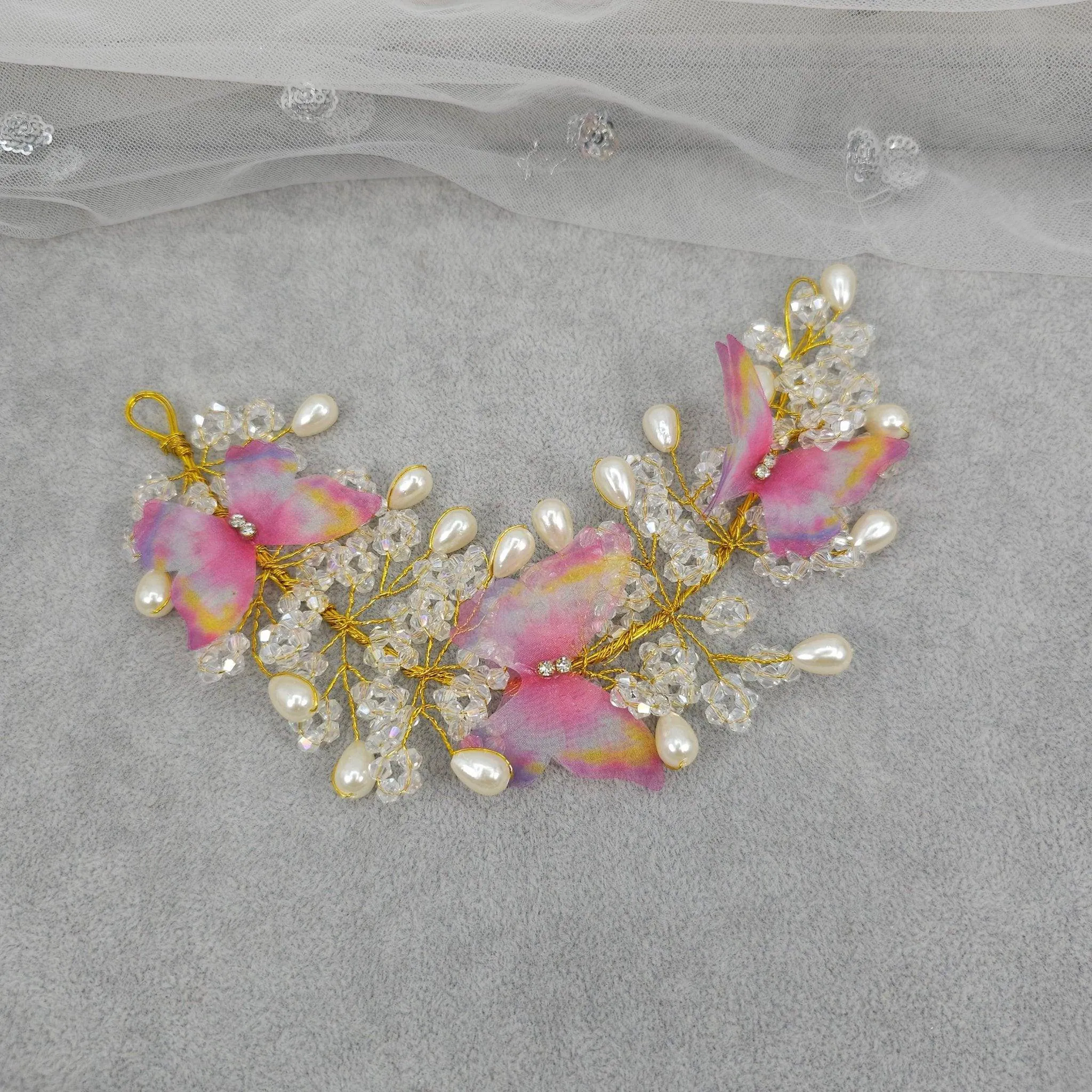 Butterfly Bridal Hairvine Headpiece Pink