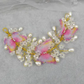Butterfly Bridal Hairvine Headpiece Pink