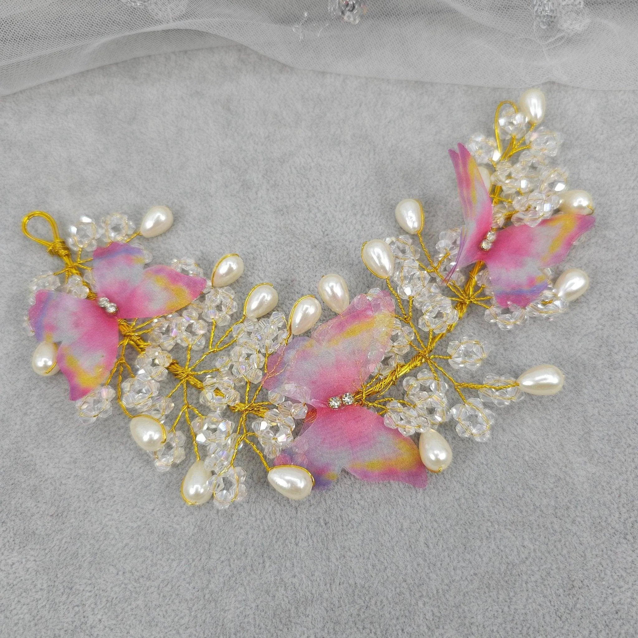 Butterfly Bridal Hairvine Headpiece Pink