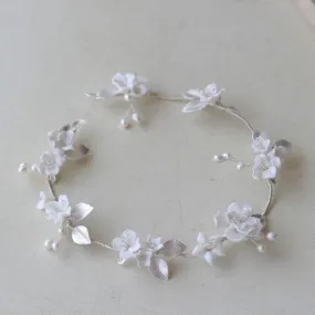 Ceramic Bridal Hair Vine with Silver Leaves