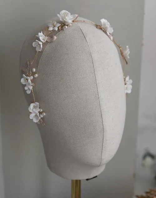 Ceramic Bridal Hair Vine with Silver Leaves