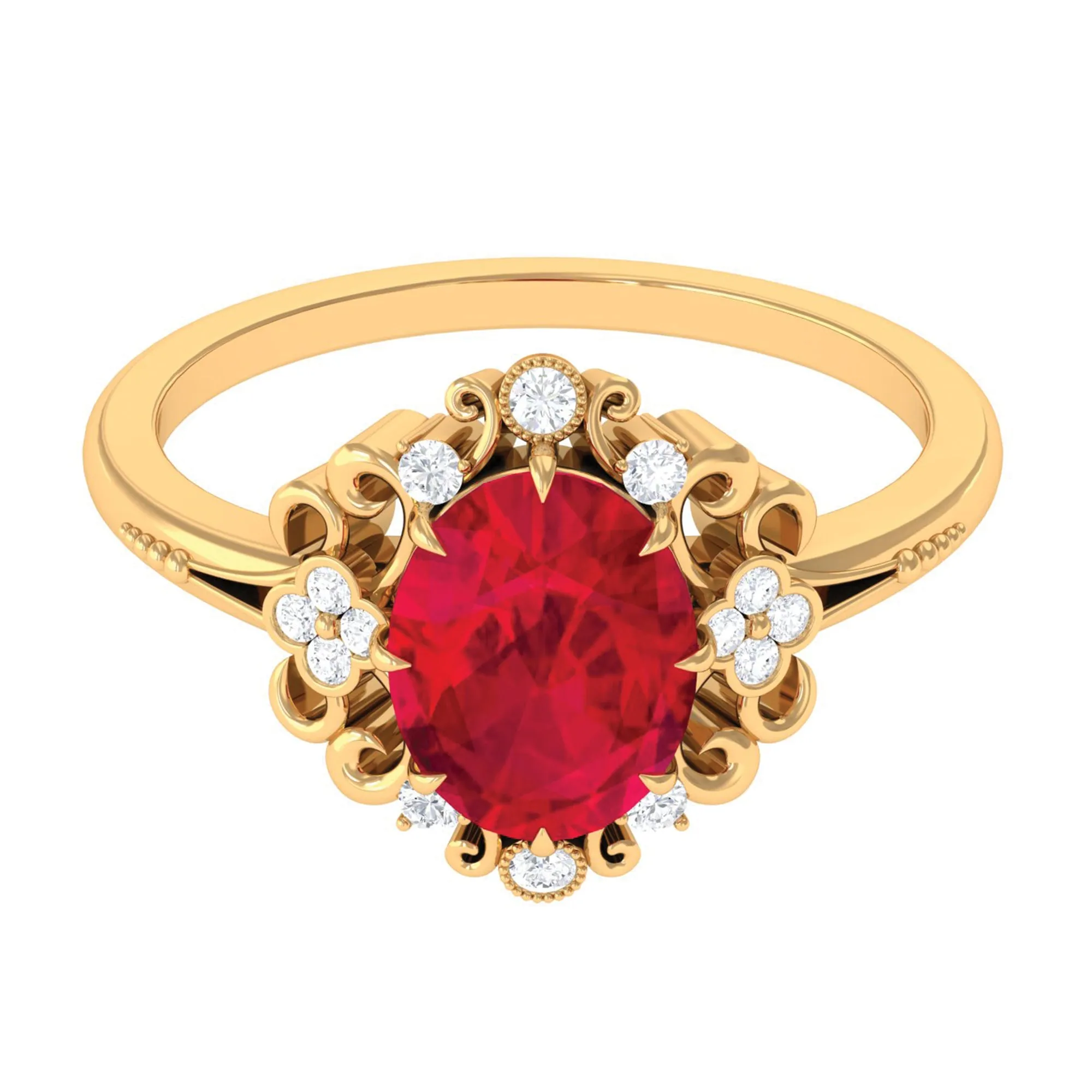 Certified Vintage Inspired Created Ruby Engagement Ring with Diamond