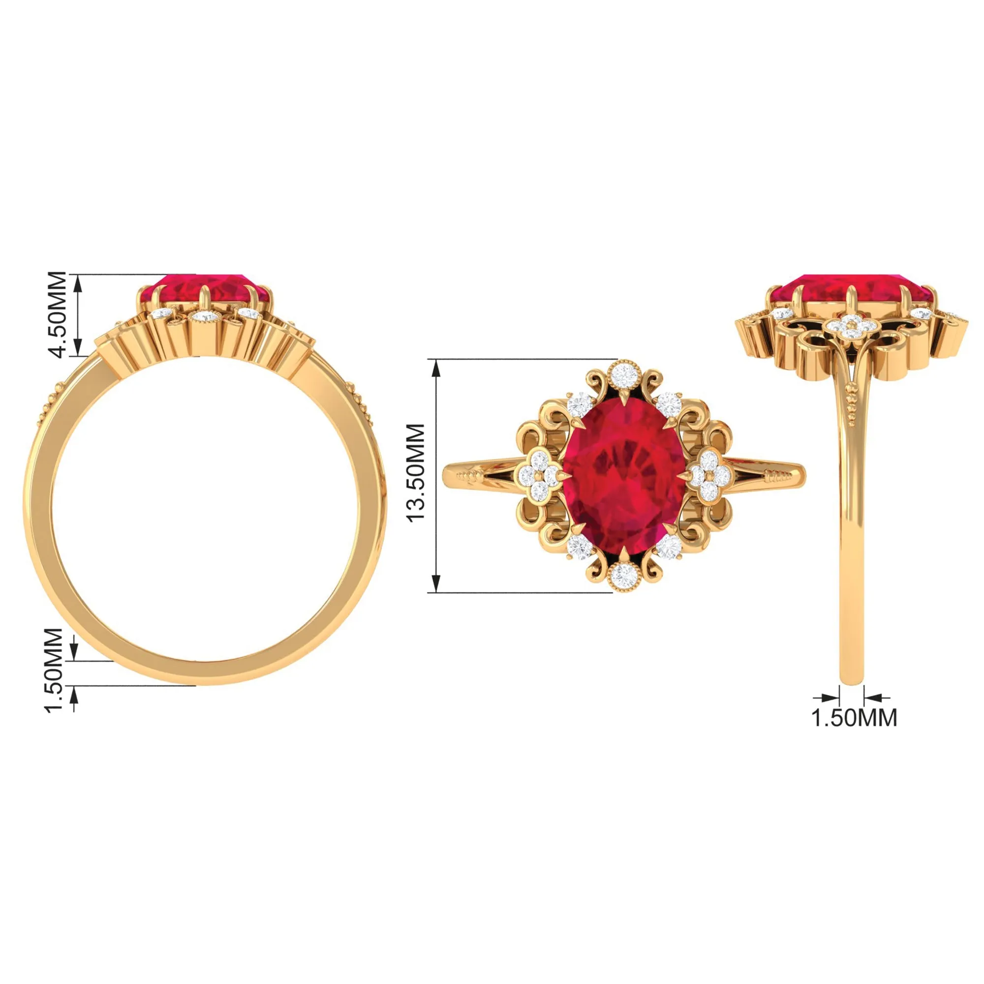 Certified Vintage Inspired Created Ruby Engagement Ring with Diamond