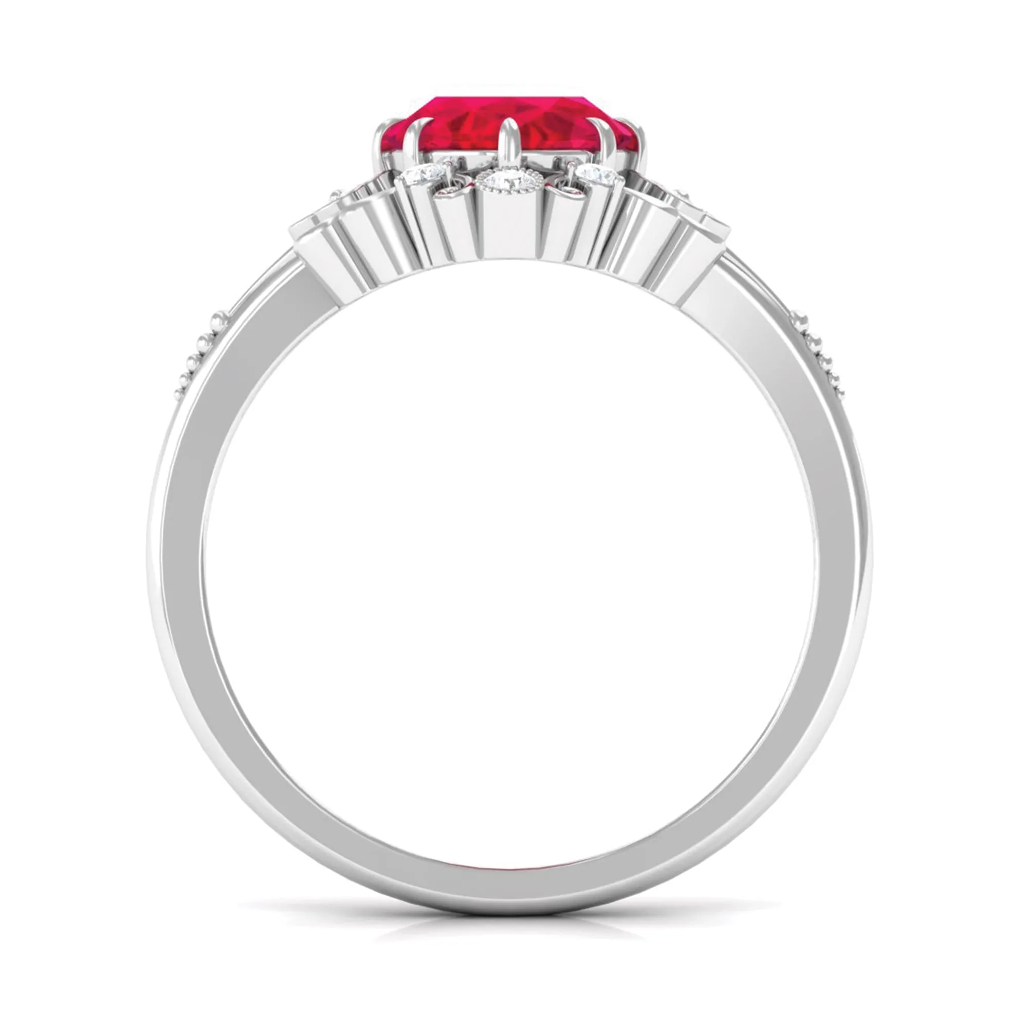 Certified Vintage Inspired Created Ruby Engagement Ring with Diamond
