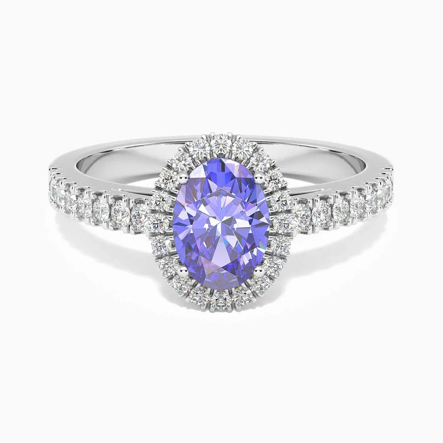 Classic Oval Tanzanite Halo Ring in Sterling Silver