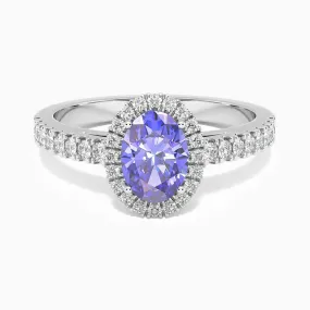 Classic Oval Tanzanite Halo Ring in Sterling Silver