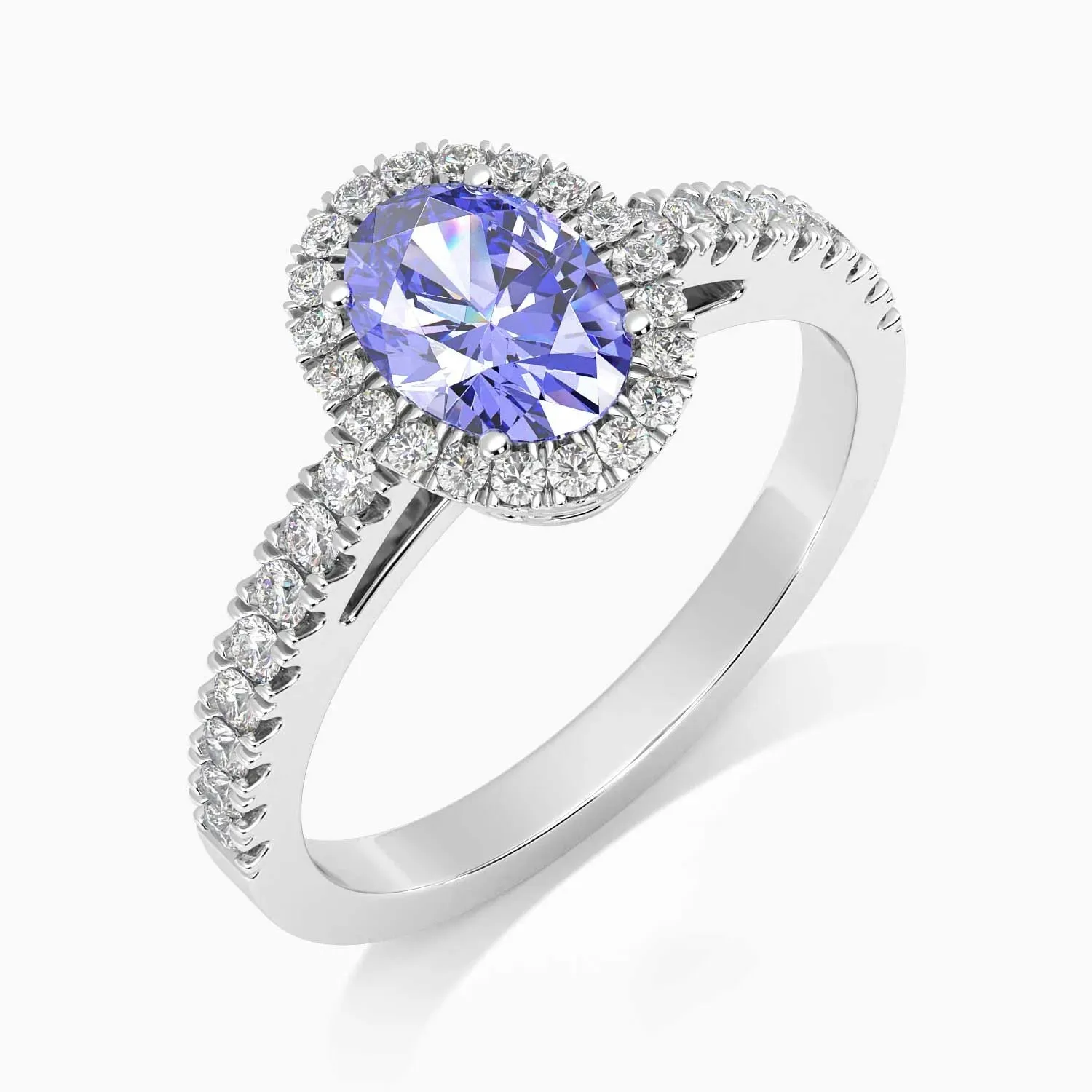 Classic Oval Tanzanite Halo Ring in Sterling Silver