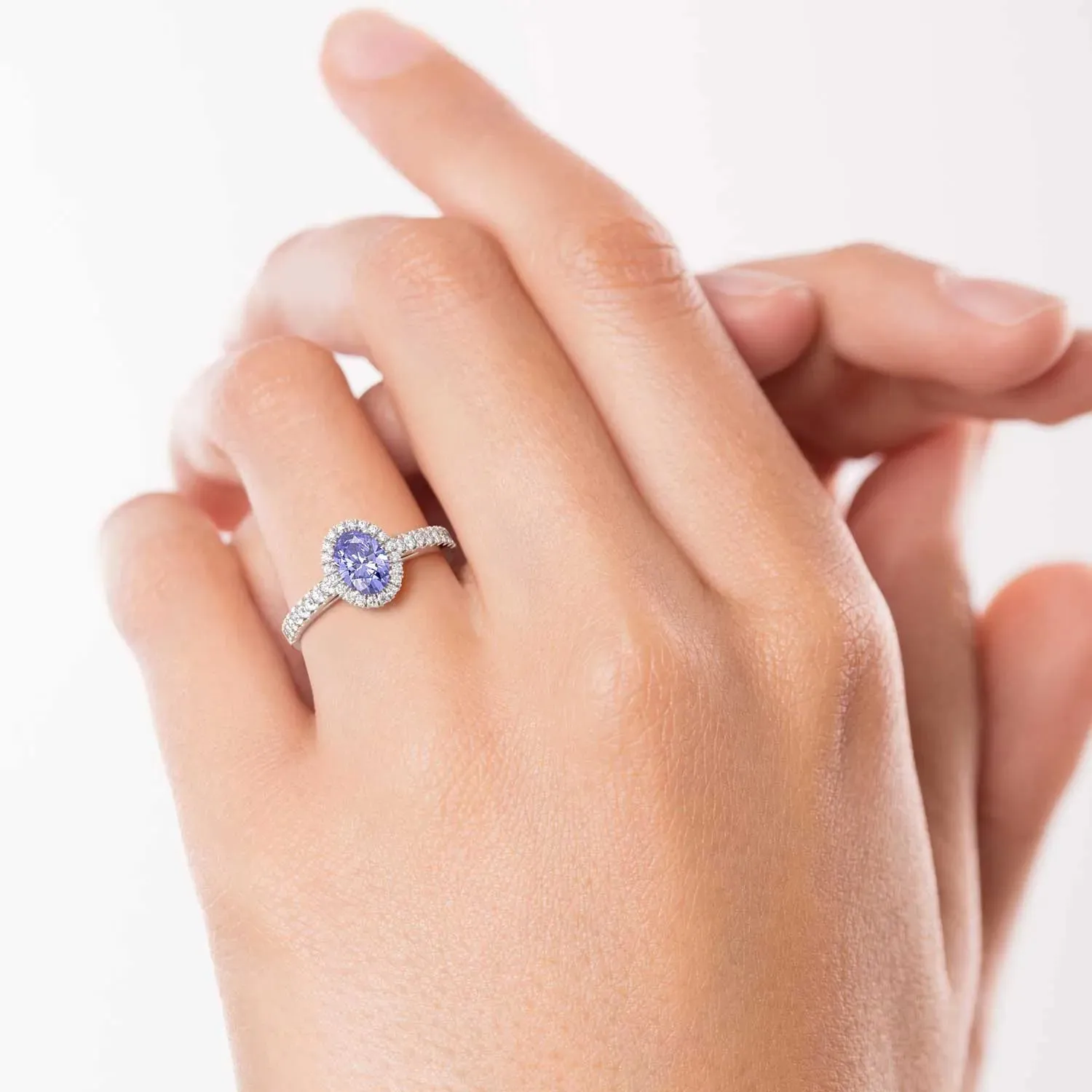 Classic Oval Tanzanite Halo Ring in Sterling Silver
