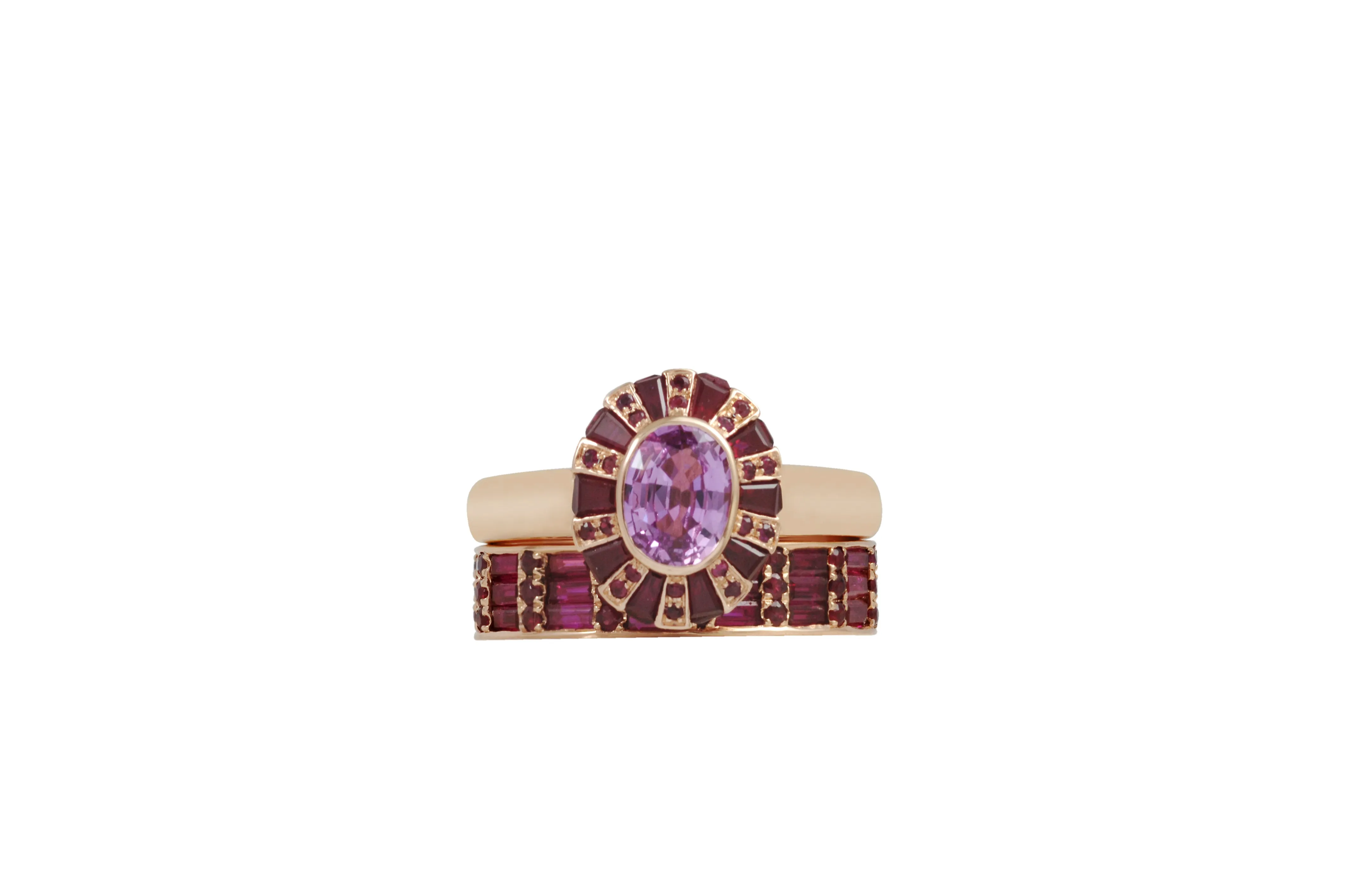 Classic Ruby Cigar 3 eternity Ring set in Rose Gold