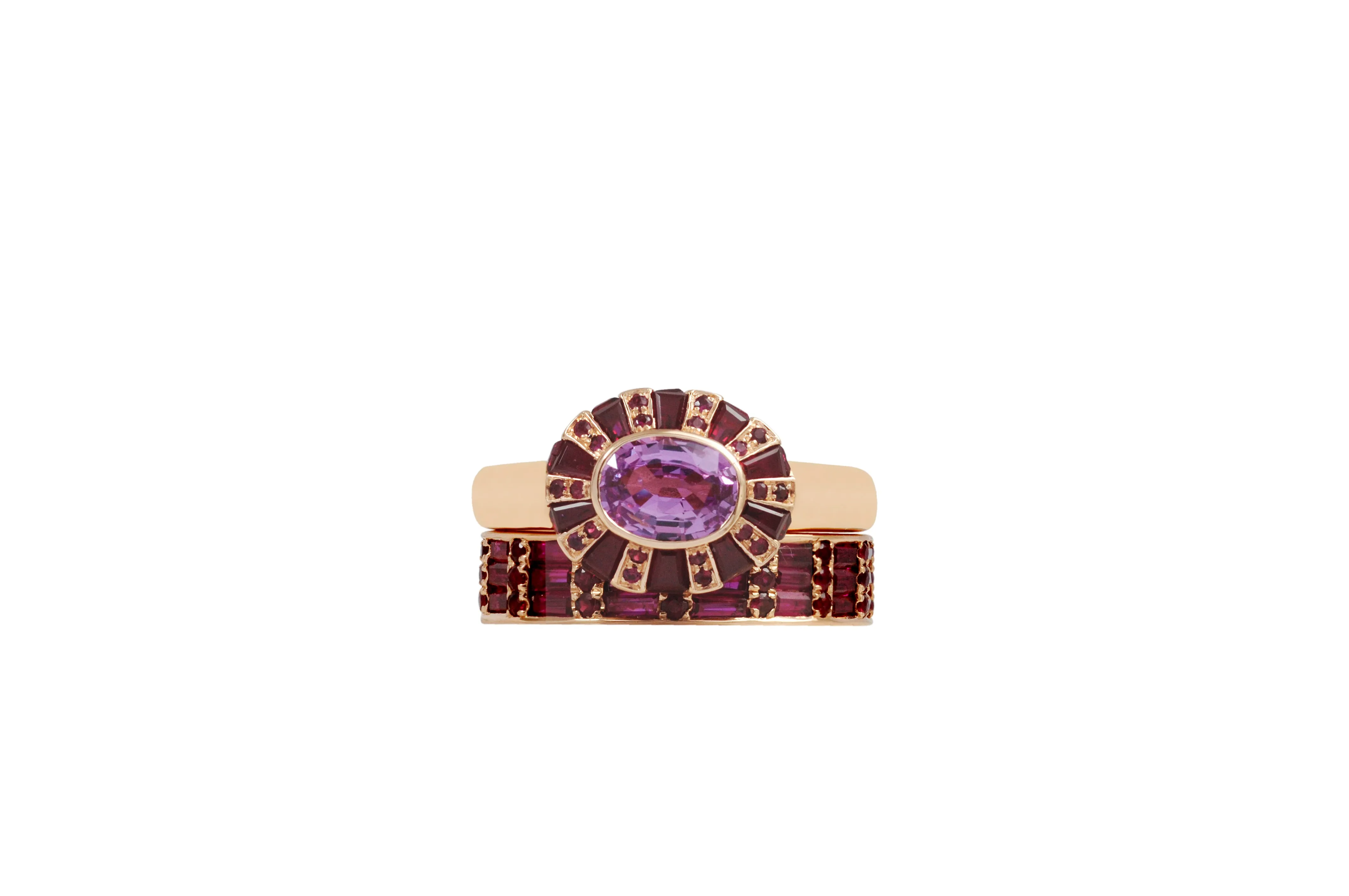 Classic Ruby Cigar 3 eternity Ring set in Rose Gold