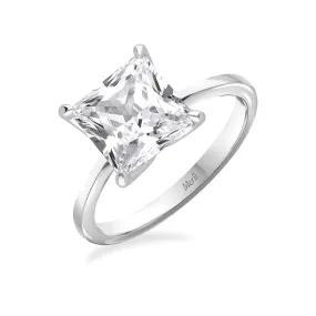 Classic Silver Rhodium Plated 8x8mm Princess Cut CZ Solitaire Ring