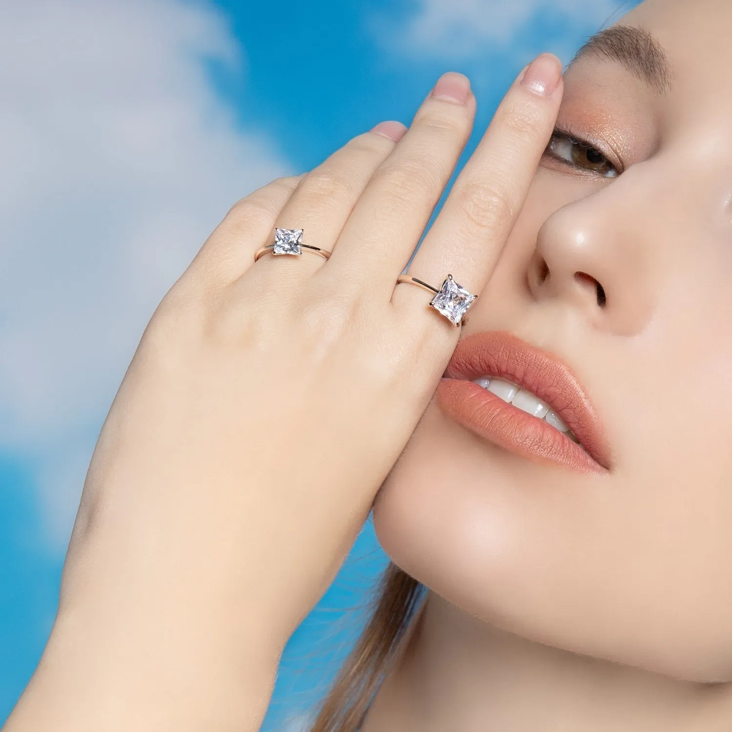 Classic Silver Rhodium Plated 8x8mm Princess Cut CZ Solitaire Ring