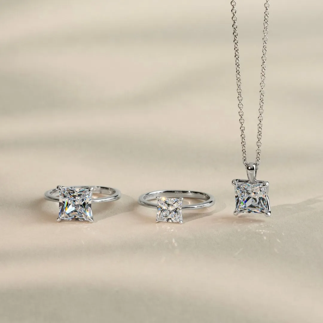 Classic Silver Rhodium Plated 8x8mm Princess Cut CZ Solitaire Ring