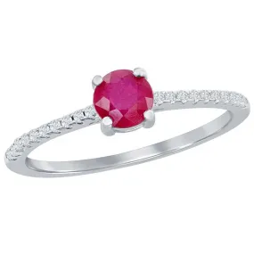 Classic Women's Ring - Sterling Silver 5mm Glass Filled Ruby Gem, Size 9 | W-2854-9