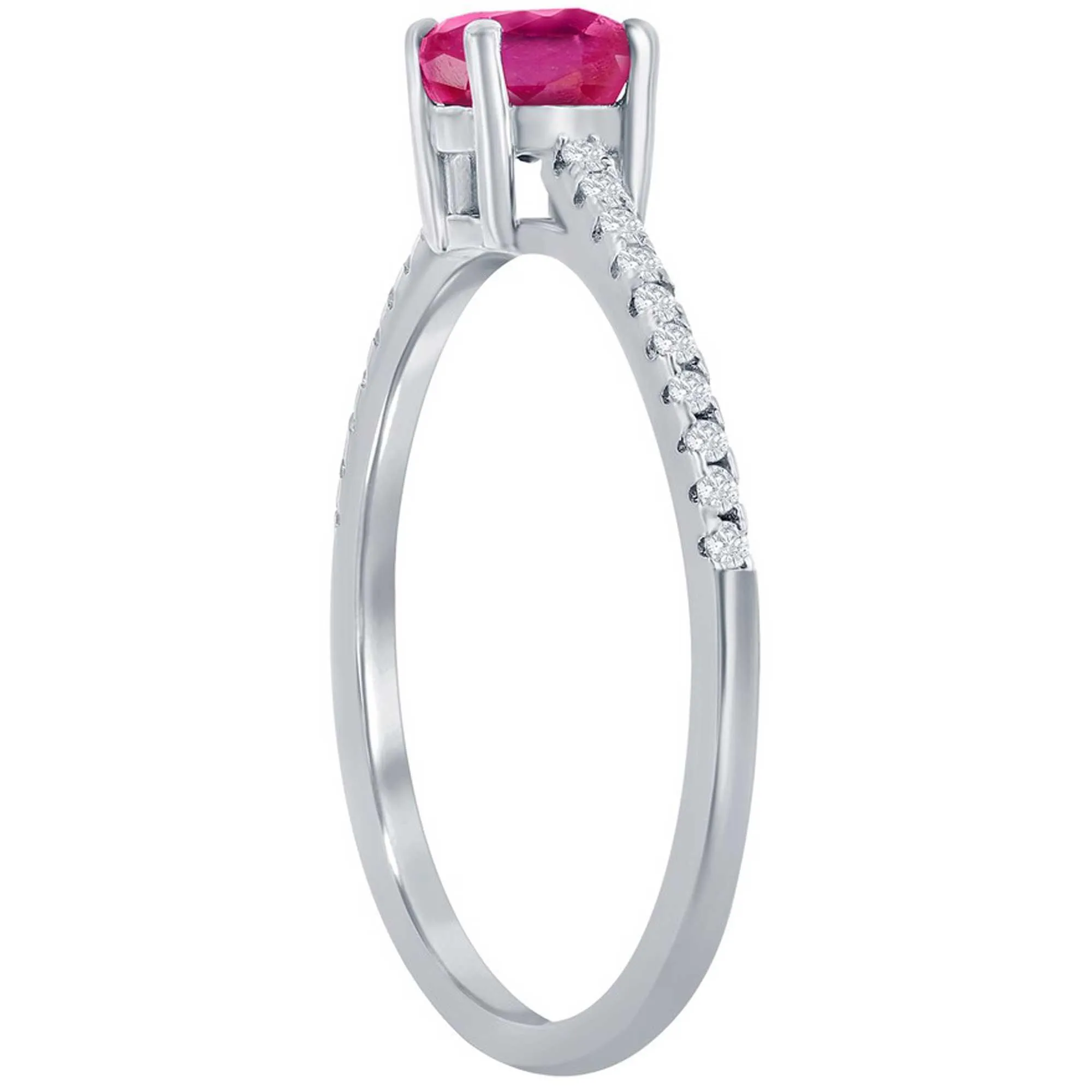 Classic Women's Ring - Sterling Silver 5mm Glass Filled Ruby Gem, Size 9 | W-2854-9