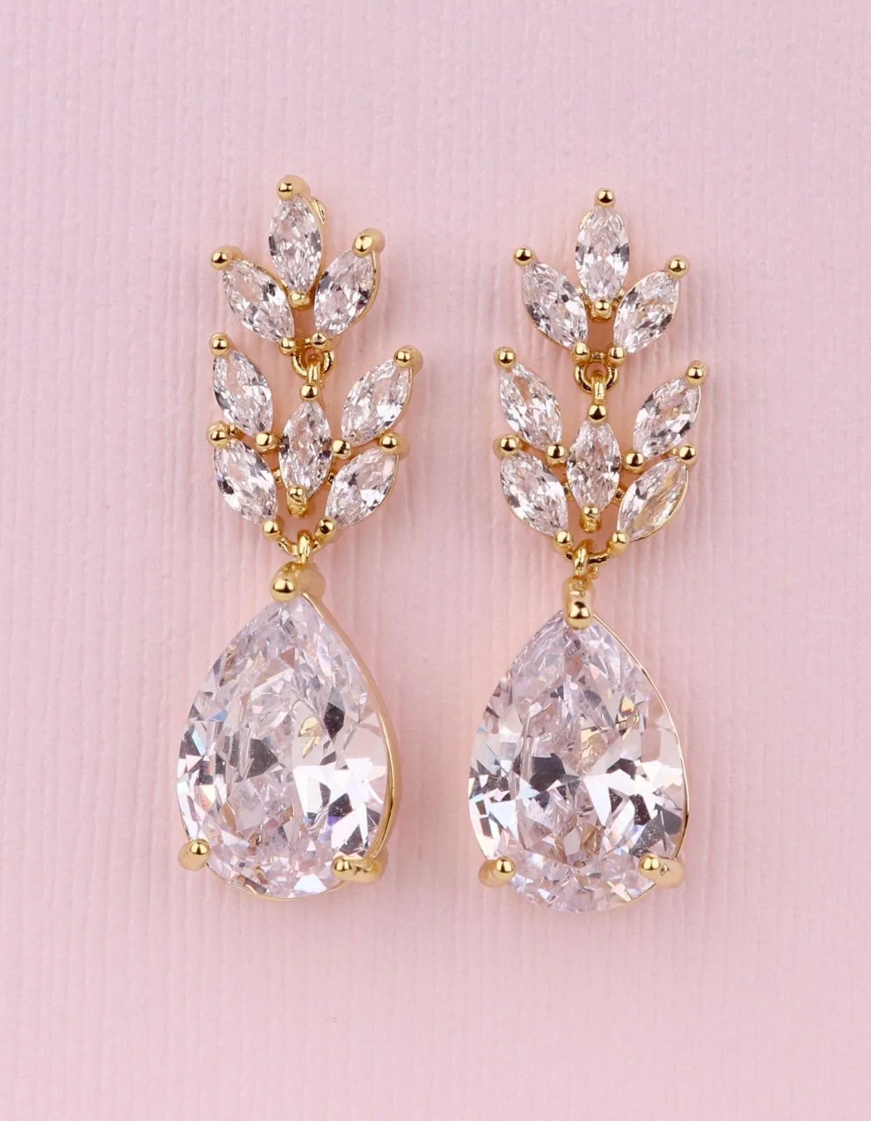 Crystal Bridal Earrings Rose Gold Wedding Earrings Halo Tear drop earrings Bridal Jewelry Wedding Jewelry Swarovski Crystal Wedding Earrings