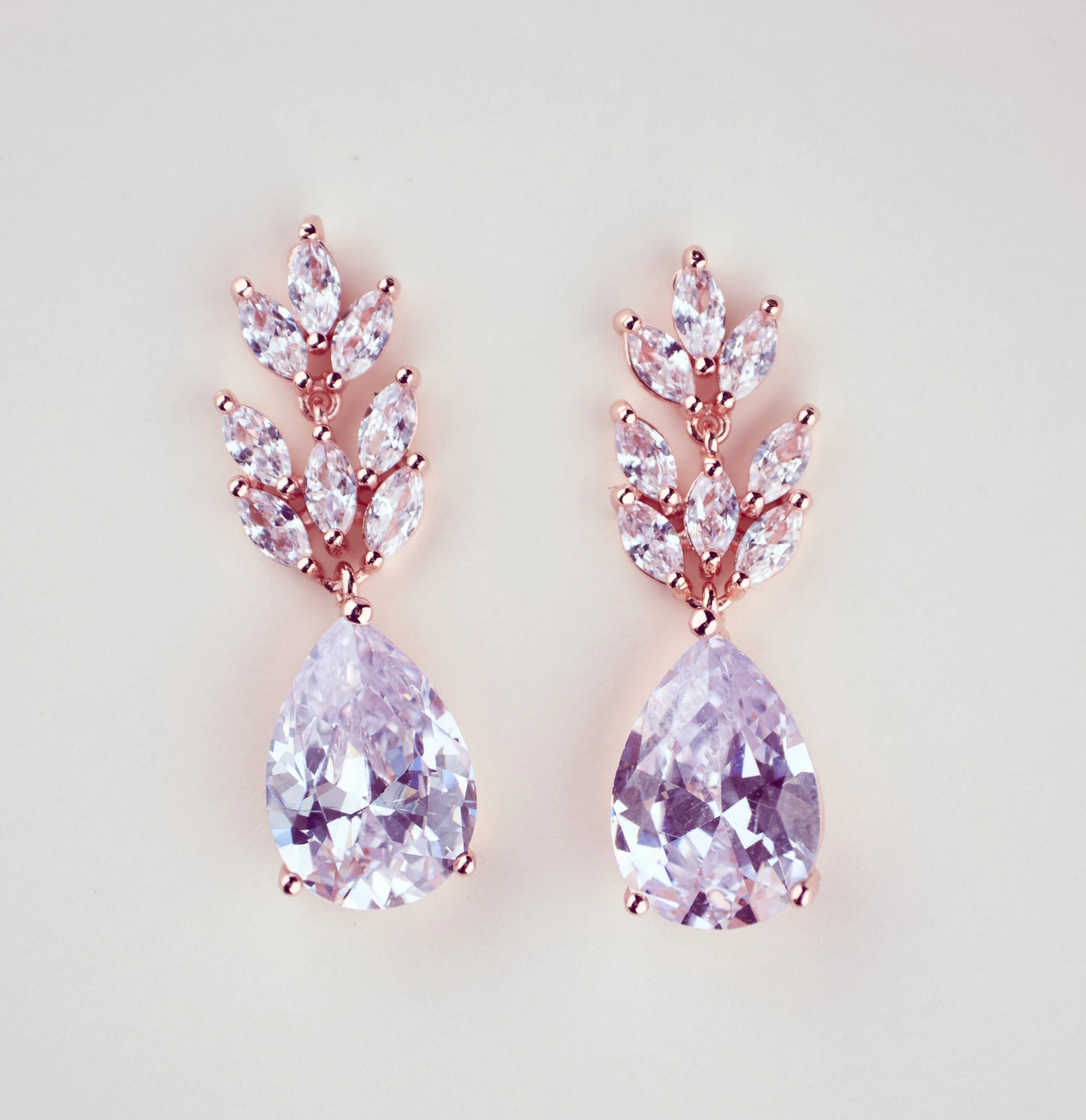 Crystal Bridal Earrings Rose Gold Wedding Earrings Halo Tear drop earrings Bridal Jewelry Wedding Jewelry Swarovski Crystal Wedding Earrings