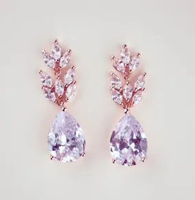 Crystal Bridal Earrings Rose Gold Wedding Earrings Halo Tear drop earrings Bridal Jewelry Wedding Jewelry Swarovski Crystal Wedding Earrings